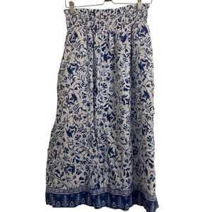Joie linen skirt Blue and White Floral Maxi Skirt large